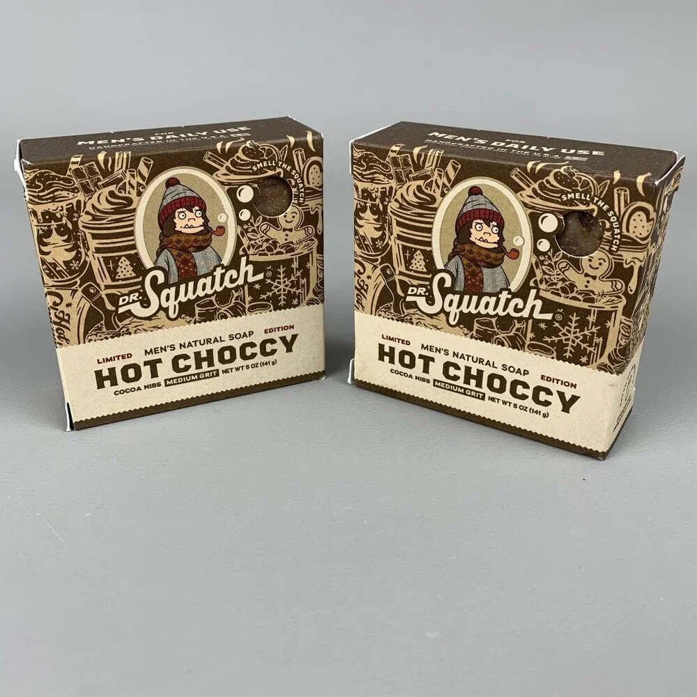 Set of 2 Dr Squatch Hot Choccy Mens Soap W/ Cocoa Nibs Med Grit New Ltd Edition